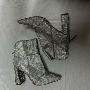 Steve Madden Silver Rhinestone Block Heel Booties